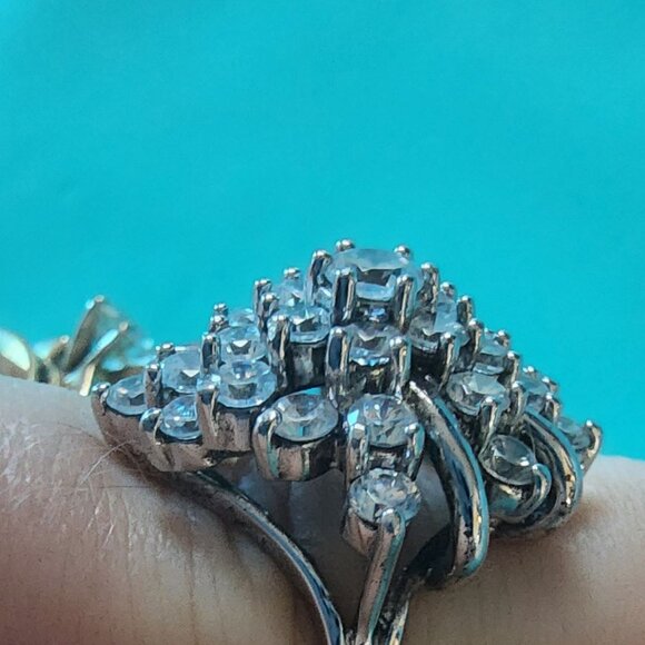 Vintage Sterling Silver & CZ Cocktail Ring for Women- Size 8-Very Good Condition - Picture 12 of 13